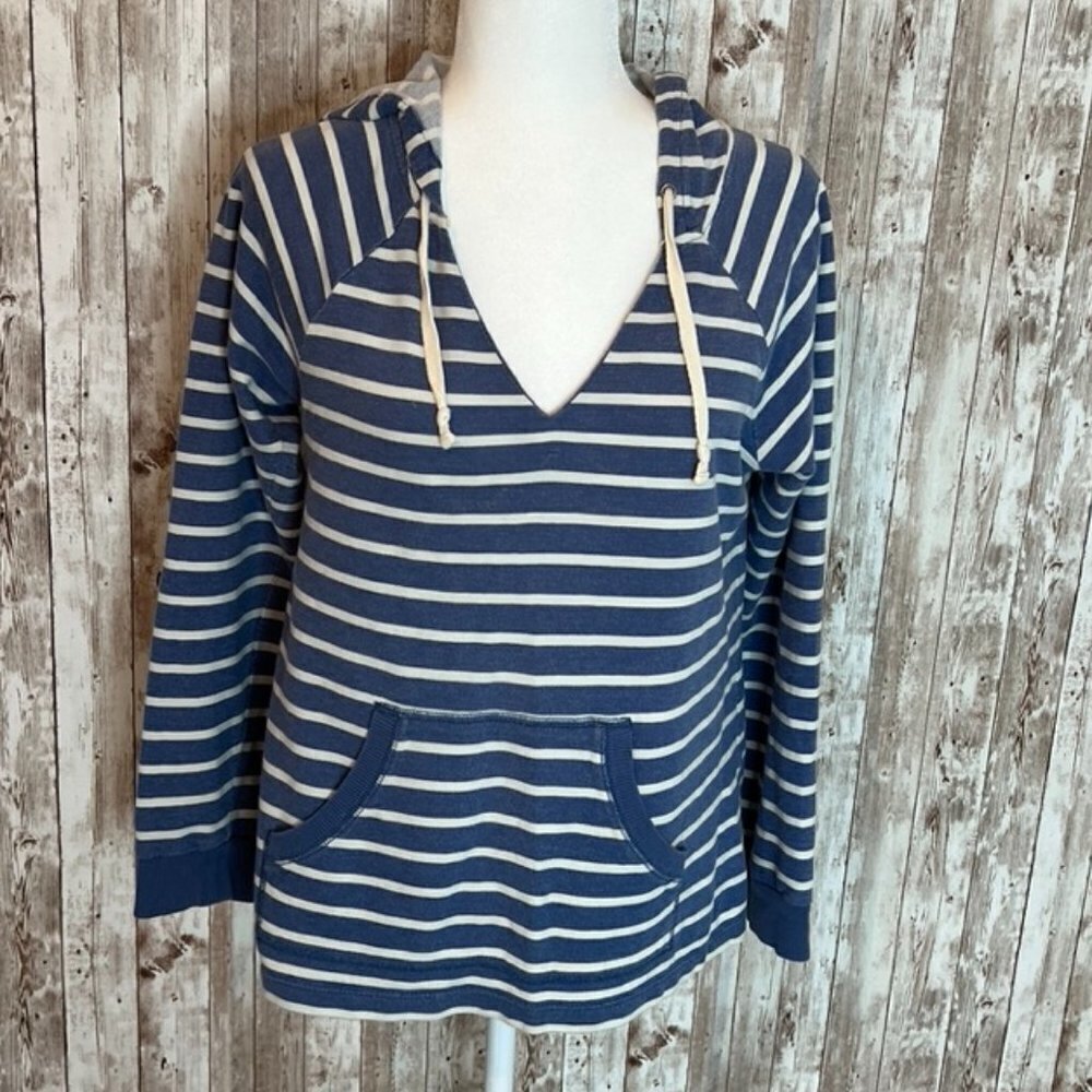 Allihop Anthropologie Blue & White Hooded Long Sleeve Pullover size S